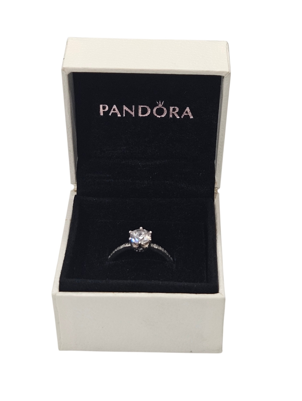 Pandora Sparkling Crown Solitaire Ring Size 56 Sterling Silver CZ